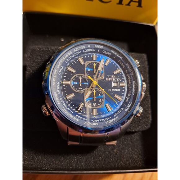 Invicta Aviator Men's Quartz Watch 50mm Steel 47818 Blue Dial Silver Tone - Picture 2 of 4